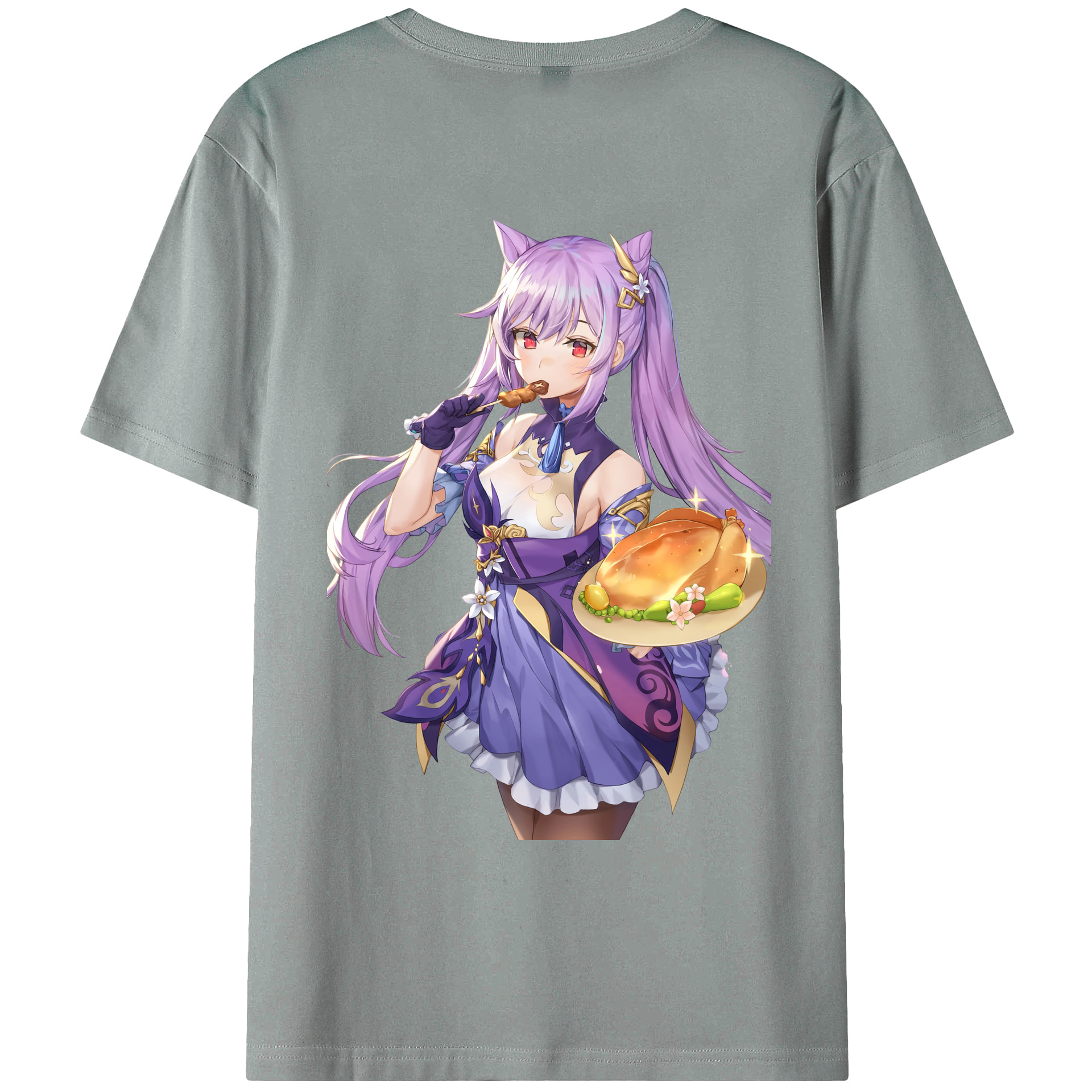 げんし神 刻晴 こくせい genshin Kokusei 綿100％ メンズ半袖Tシャツ（バックプリント） 通気性